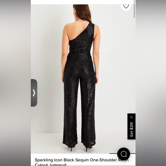 Sparkling Icon Black Sequin One-Shoulder Mesh Cutout Jumpsuit Large - Picture 2 of 3